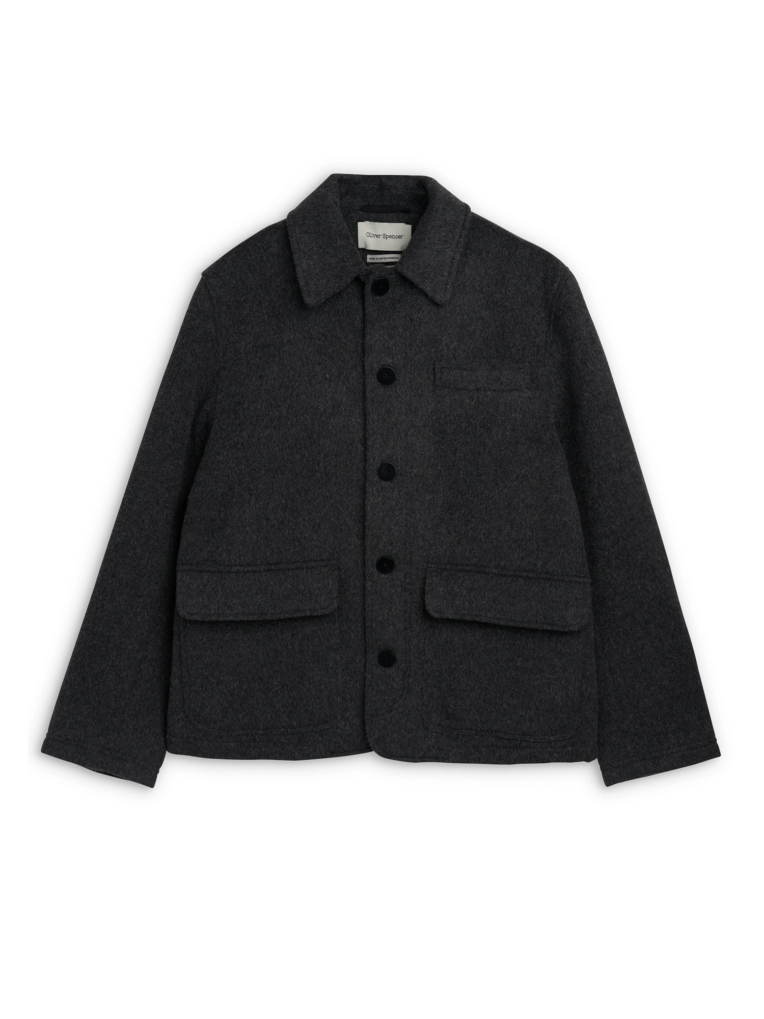 Oliver Spencer Men's Charcoal Recycled Wool And Mohair Chore Jacket Flat Shot