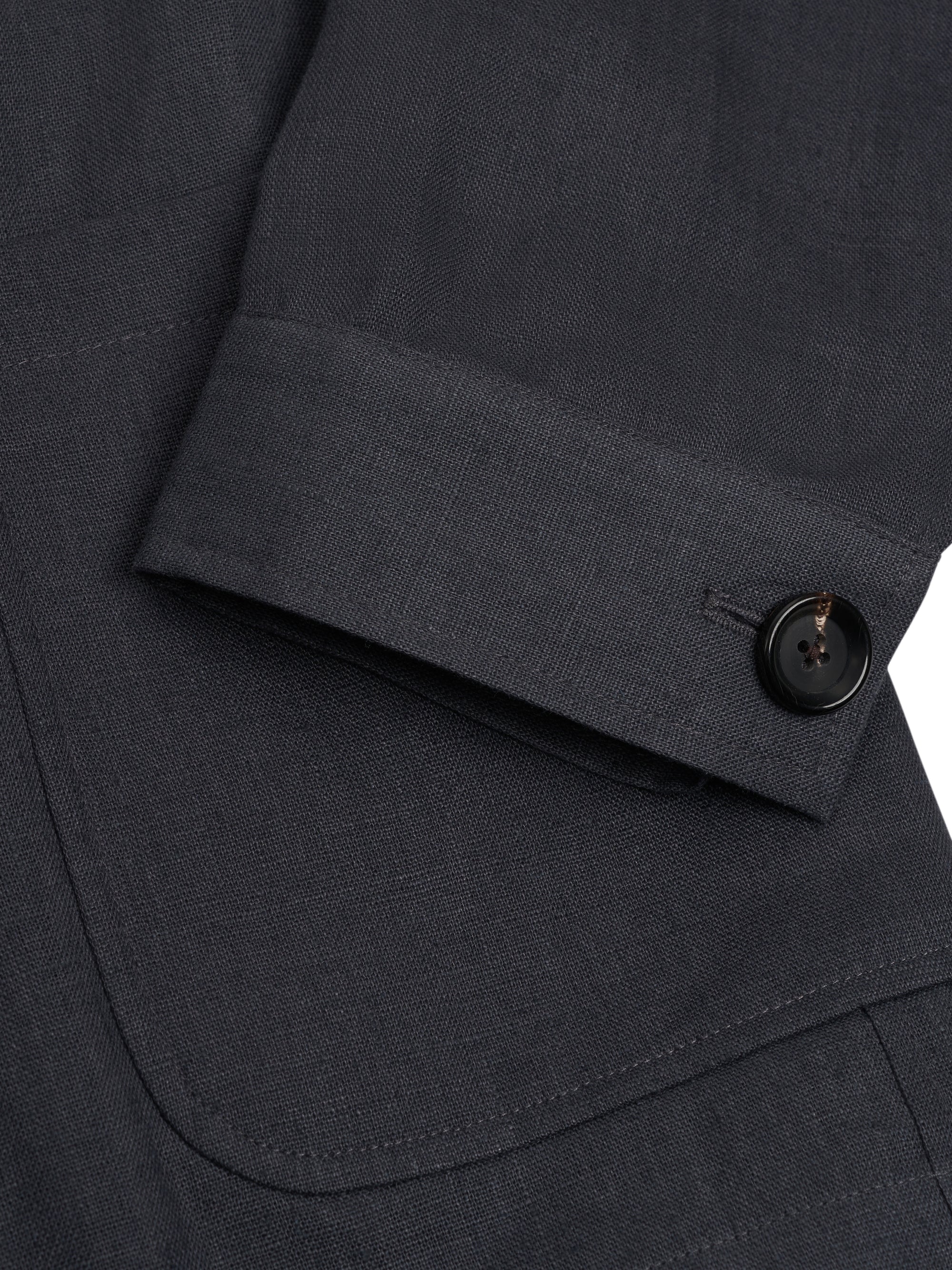 Detailed cuff shot of Oliver Spencer Men's Single Breasted Peak Lapel Linen Jacket