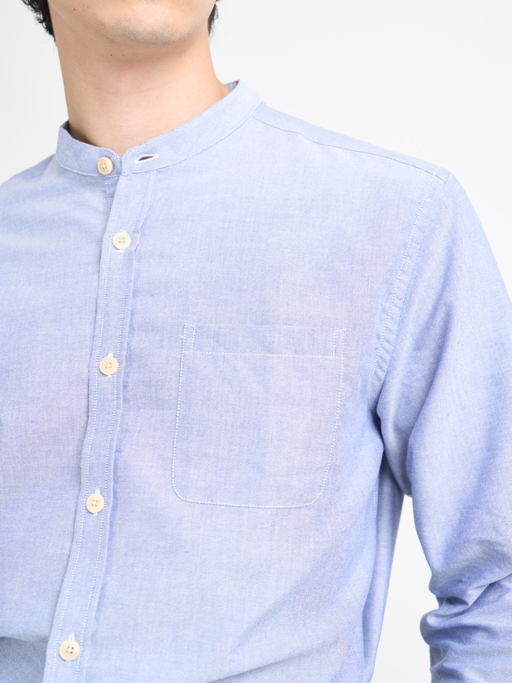 Grandad Collar Shirt Brecon Oxford Blue