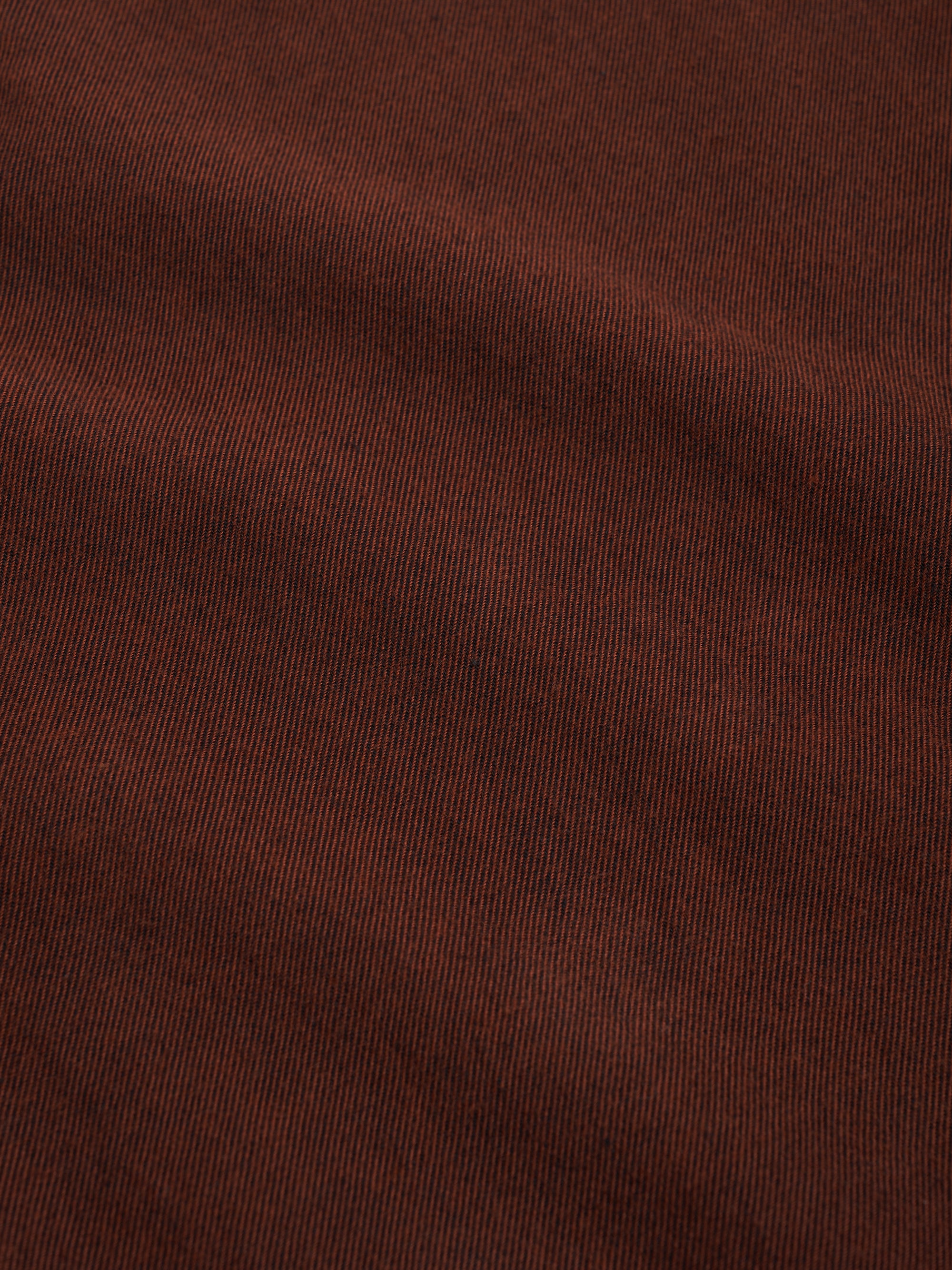 Detailed material shot of Oliver Spencer Men's Rust Red Cotton Button-Down Shirt