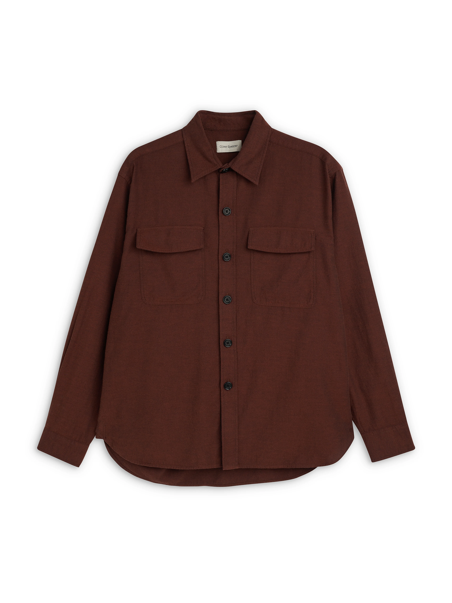 Oliver Spencer Men's Rust Brushed Cotton Overshirt Flat Shot