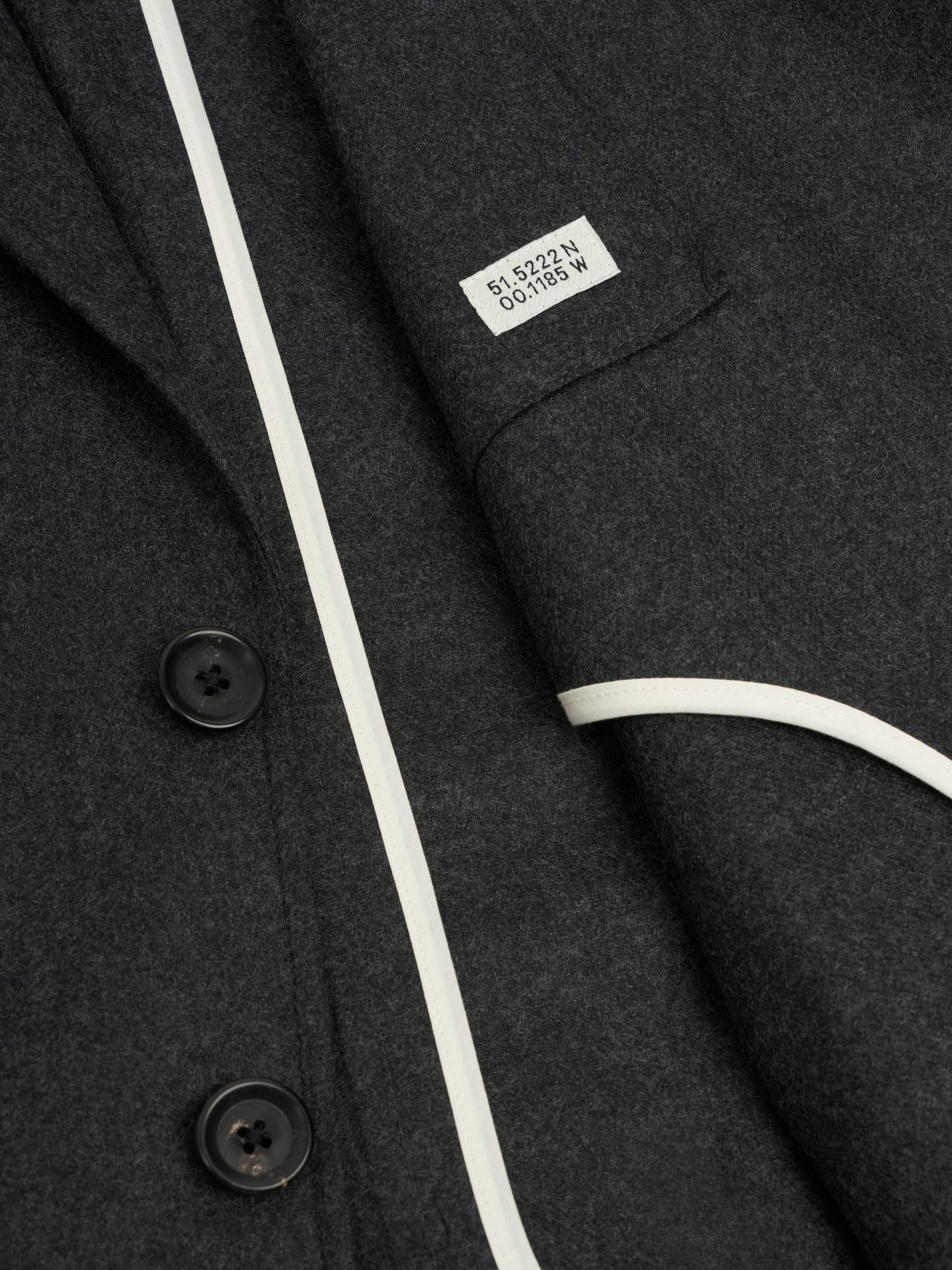 Detailed inside shot of Oliver Spencer Men's Charcoal Grey Wool Single-Breasted Jacket 